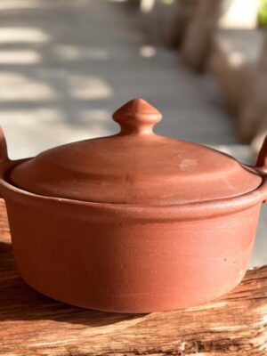Medium-Sized Handcrafted Terracotta Clay Kadai with Mud Lid