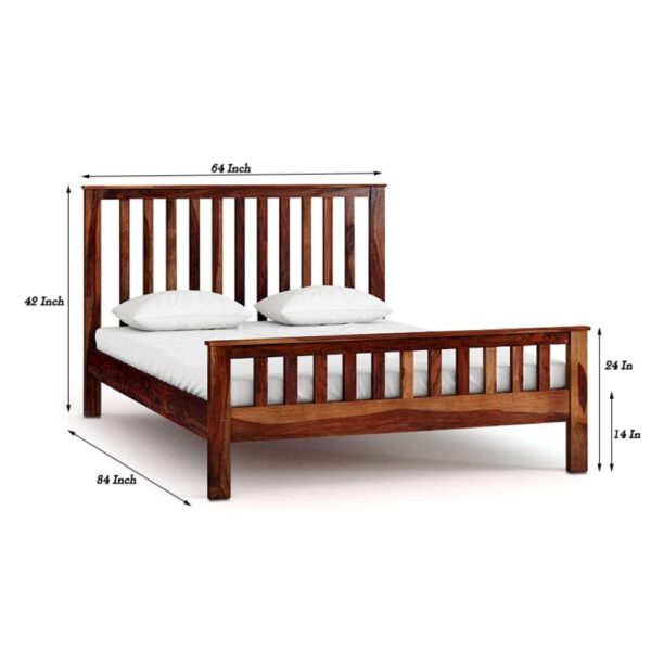 Sheesham Wood Queen Size Strip Design Non Storage Bed in Honey Finish - Image 4