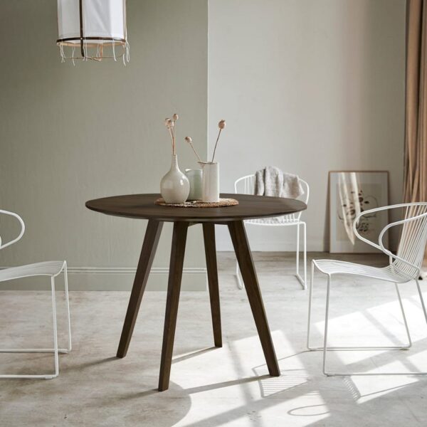 Sheesham Wood Round Top Four Seater Dining Table (Walnut Finish)