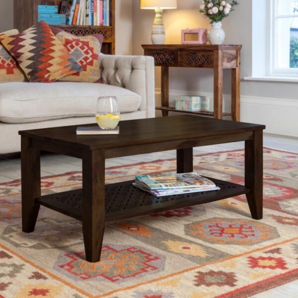 Kansas Carved net Coffee Table in Walnut Finish