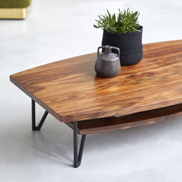 Sheesham Wood Metallic Coffee Table with Iron Legs - Image 2