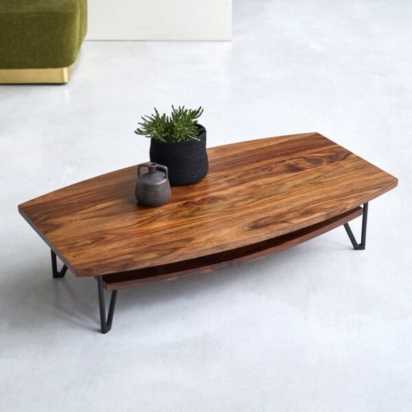 Sheesham Wood Metallic Coffee Table with Iron Legs