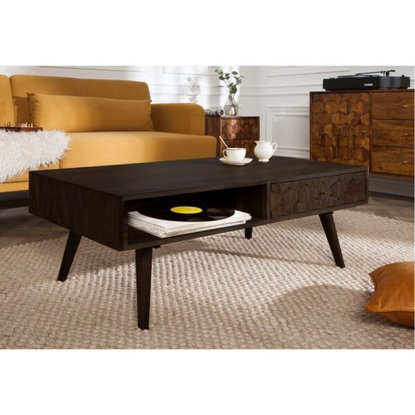 Hexagonal Brick Design Sheesham Wood Coffee Table (Walnut Finish) - Image 2