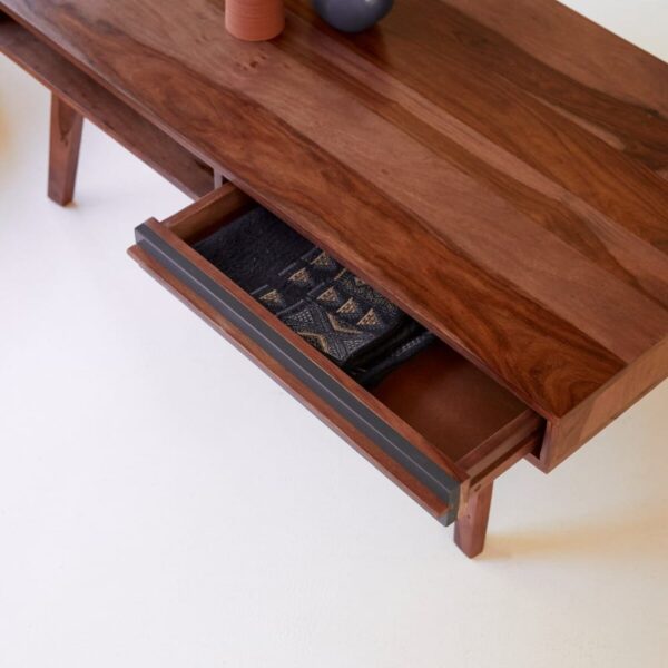 Sheesham Elegance Coffee Table with Gray Accent Drawer - Image 3