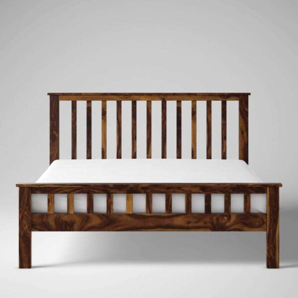 Sheesham Wood Queen Size Strip Design Non Storage Bed in Honey Finish - Image 5