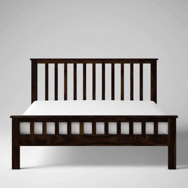 Sheesham Wood Queen Size Strip Design Non Storage Bed in Walnut Finish - Image 7