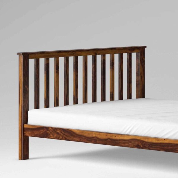Sheesham Wood Queen Size Strip Design Non Storage Bed in Honey Finish - Image 3