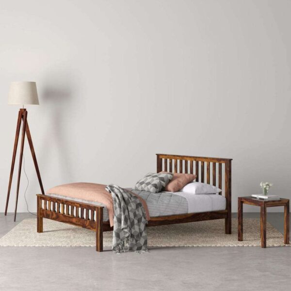 Sheesham Wood Queen Size Strip Design Non Storage Bed in Honey Finish - Image 6