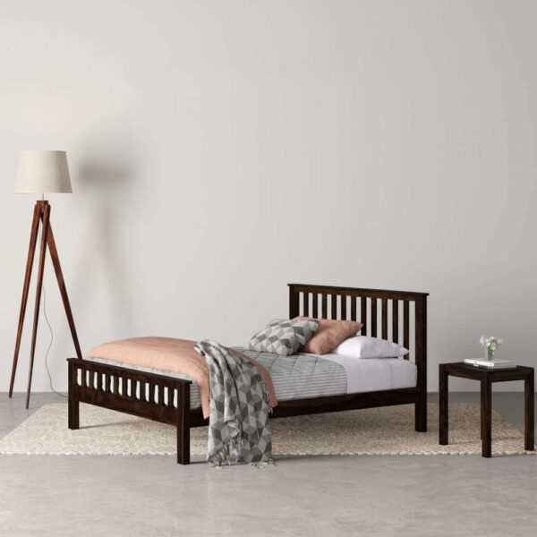 Sheesham Wood Queen Size Strip Design Non Storage Bed in Walnut Finish - Image 6