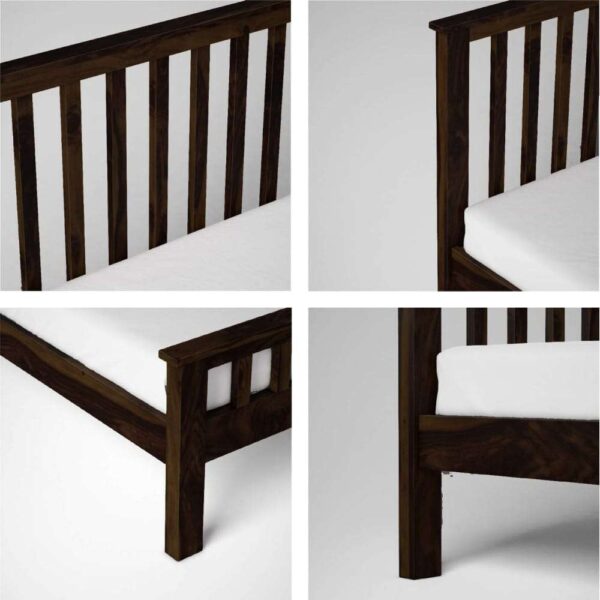 Sheesham Wood Queen Size Strip Design Non Storage Bed in Walnut Finish - Image 5