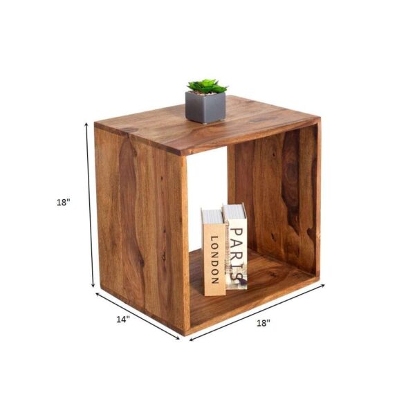 Solid Sheesham Wood Cubic End Table (Honey) - Image 7