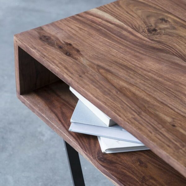 Solid Sheesham Wood Matric Coffee Table with Iron Legs (Honey Finish) - Image 4