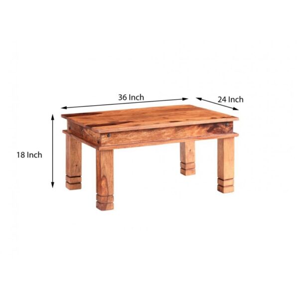 Solid Sheesham Wood Classic Coffee Table (Standard, Honey Finish) - Image 3