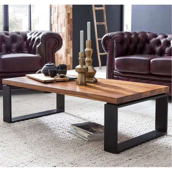 Sheesham Wood Coffee Table with Metal Legs