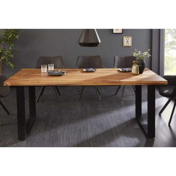 Oakland Dining Table with Metal Base Leg and Sheesham Wood Top in Honey Finish