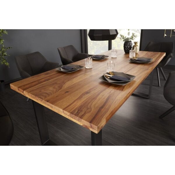 Oakland Dining Table with Metal Base Leg and Sheesham Wood Top in Honey Finish - Image 2