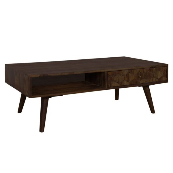 Hexagonal Brick Design Sheesham Wood Coffee Table (Walnut Finish)