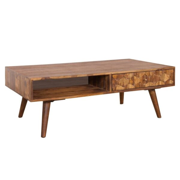 Hexagonal Brick Design Sheesham Wood Coffee Table (Honey Finish)