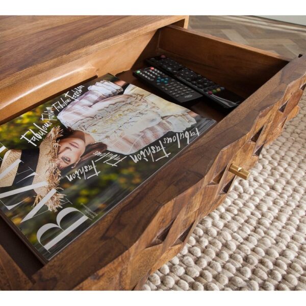 Hexagonal Brick Design Sheesham Wood Coffee Table (Honey Finish) - Image 3