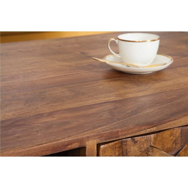 Hexagonal Brick Design Sheesham Wood Coffee Table (Honey Finish) - Image 4