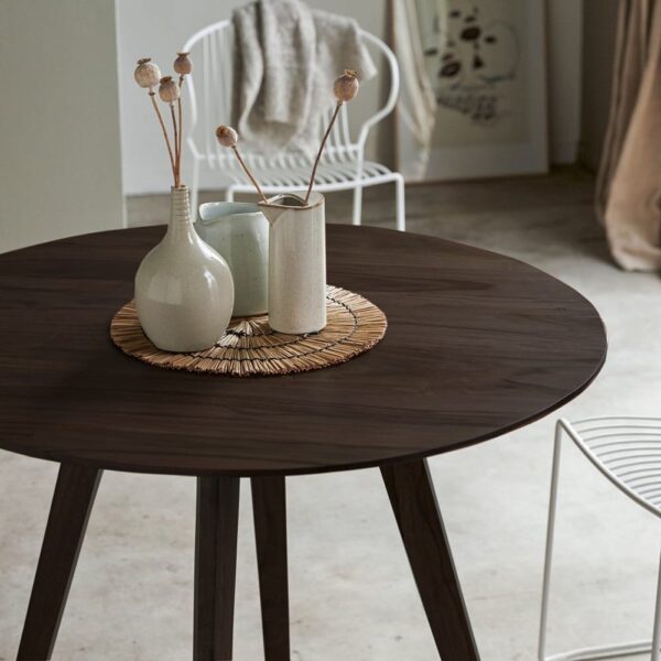 Sheesham Wood Round Top Four Seater Dining Table (Walnut Finish) - Image 4