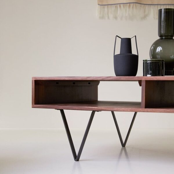 Solid Sheesham Wood Matric Coffee Table with Iron Legs (Honey Finish) - Image 3