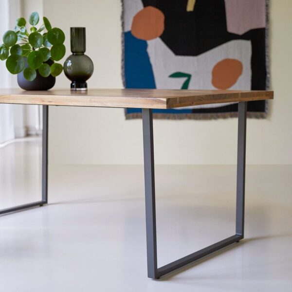 Danton Sheesham Wood Dinning Table Honey Finish | Metallic Stand - Image 4