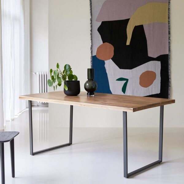 Danton Sheesham Wood Dinning Table Honey Finish | Metallic Stand