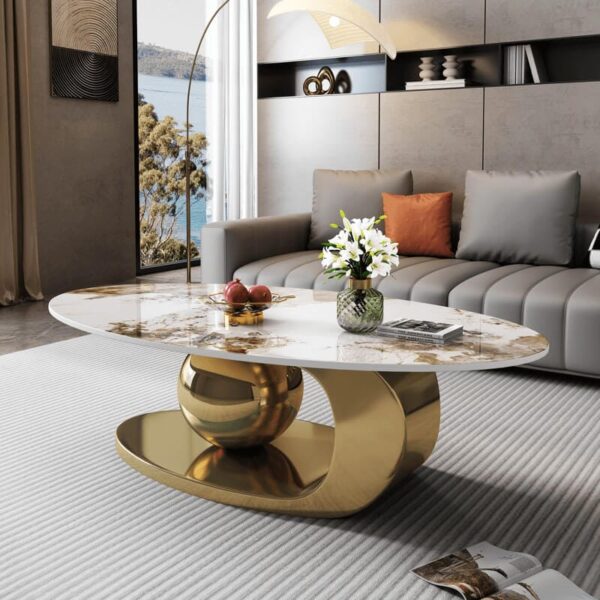 Modern Marble Coffee Table Gold - Image 2